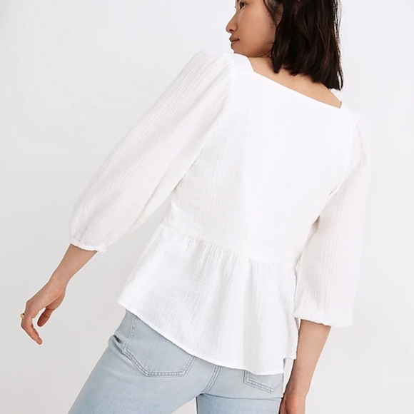 Madewell Millbrook Puff-Sleeve Peplum Top SIZE M - Picture 2 of 9
